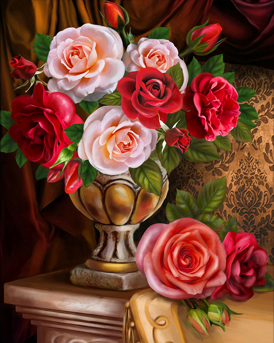 Алмазная мозаика 40x50 Букет роз в изящной вазе