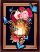 Голубые мотыльки с пионами у ночного фонаря