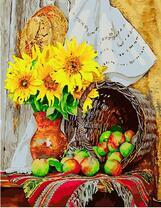 Букет подсолнухов и урожай яблок
