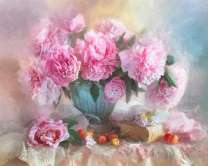 Нежнейший букет пионов и черешня