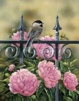 Картина по номерам «Воробушек возле пионов»
