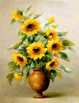 Декоративные подсолнухи в золотой вазе