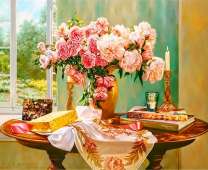 Розы и пионы в букете