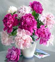 Нежно-белая ваза и букет пионов