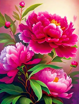 Три больших розовых пионов