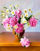 Букетик пионов и ромашек в вазе