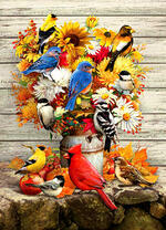 Много птичек на осеннем букете