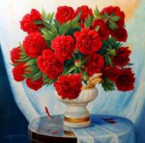 Огромный букет красных пионов