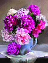 Букет ярких пионов в кувшине