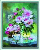 Пионы и чашечка чая