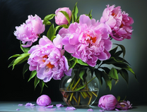 Букет пионов в прозрачной вазе