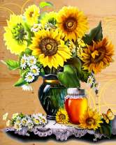 Подсолнухи с ромашками в одном букете