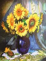 Подсолнухи в фазе с синего стекла