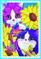 Два котенка среди подсолнухов и бабочек