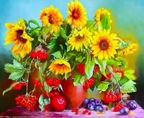 Большой букет с подсолнухов и калины