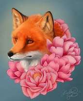 Лисичка в розовых пионах