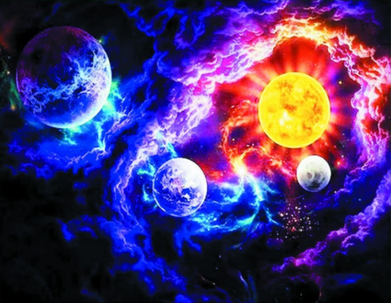 Алмазная мозаика 40x50 Солнце и планеты среди туч