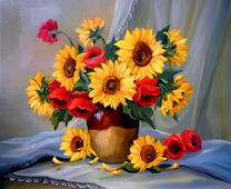 Букет с подсолнухов и маков