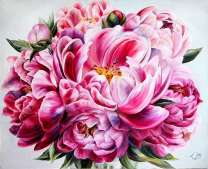 Розовые пионы в одном пышном букете