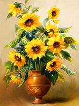 Ваза с букетом декоративных подсолнухов
