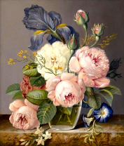 Ирисы и пионы в одном букете