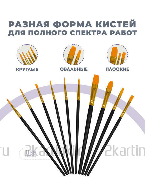 Тип товара Коробка 100 шт. Набор кистей для рисования с черными пластиковыми ручками (10 шт.)