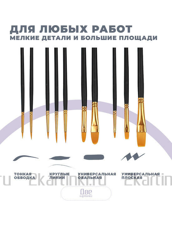 Тип товара Коробка 100 шт. Набор кистей для рисования с черными пластиковыми ручками (10 шт.)